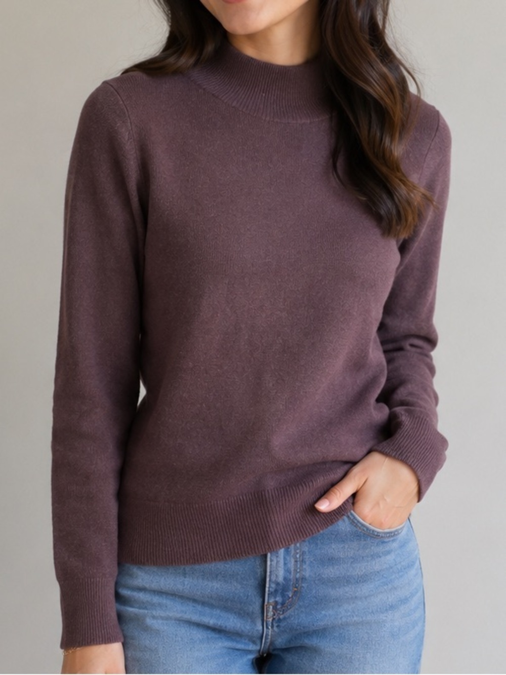 NWT Old Navy XS Petite Mock Neck Sweater Plum Brown Long Sleeve Knit Top